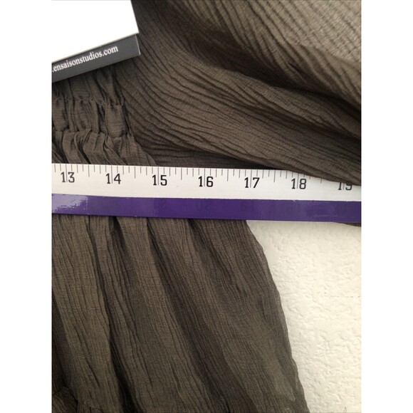 En Saison Smocked Tiered Mini Dress Brown Long Sleeve Sheer Boho Chic Size Small - Picture 8 of 9